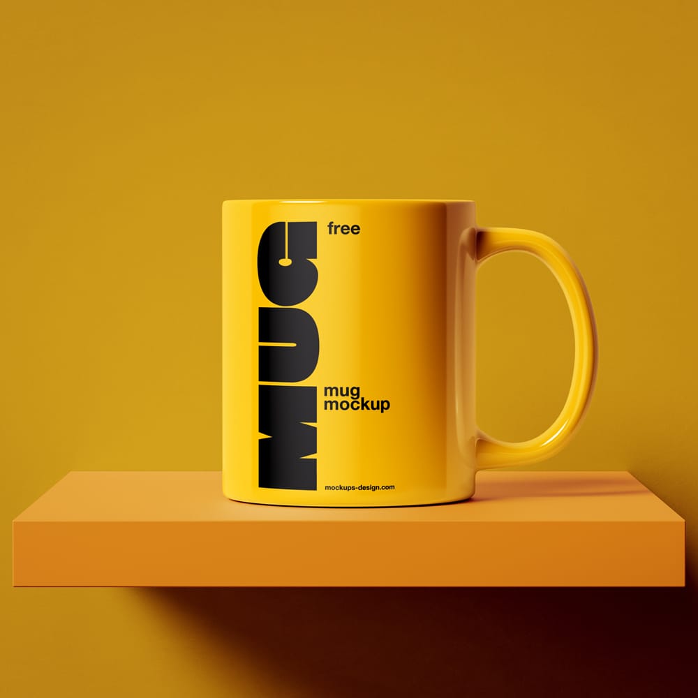 Free Mug on the Shelf Mockup PSD