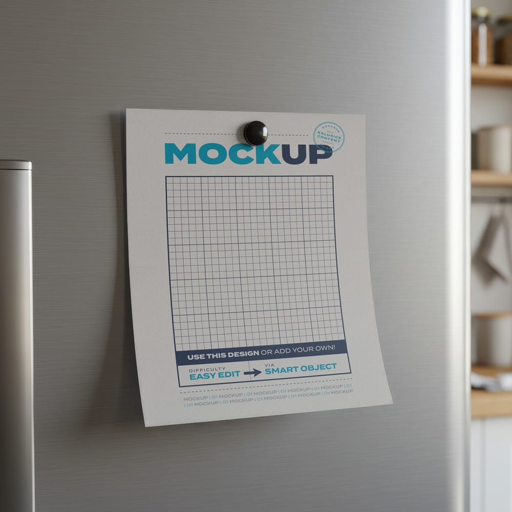 Free Note Paper pin to Fridge Mockup PSD