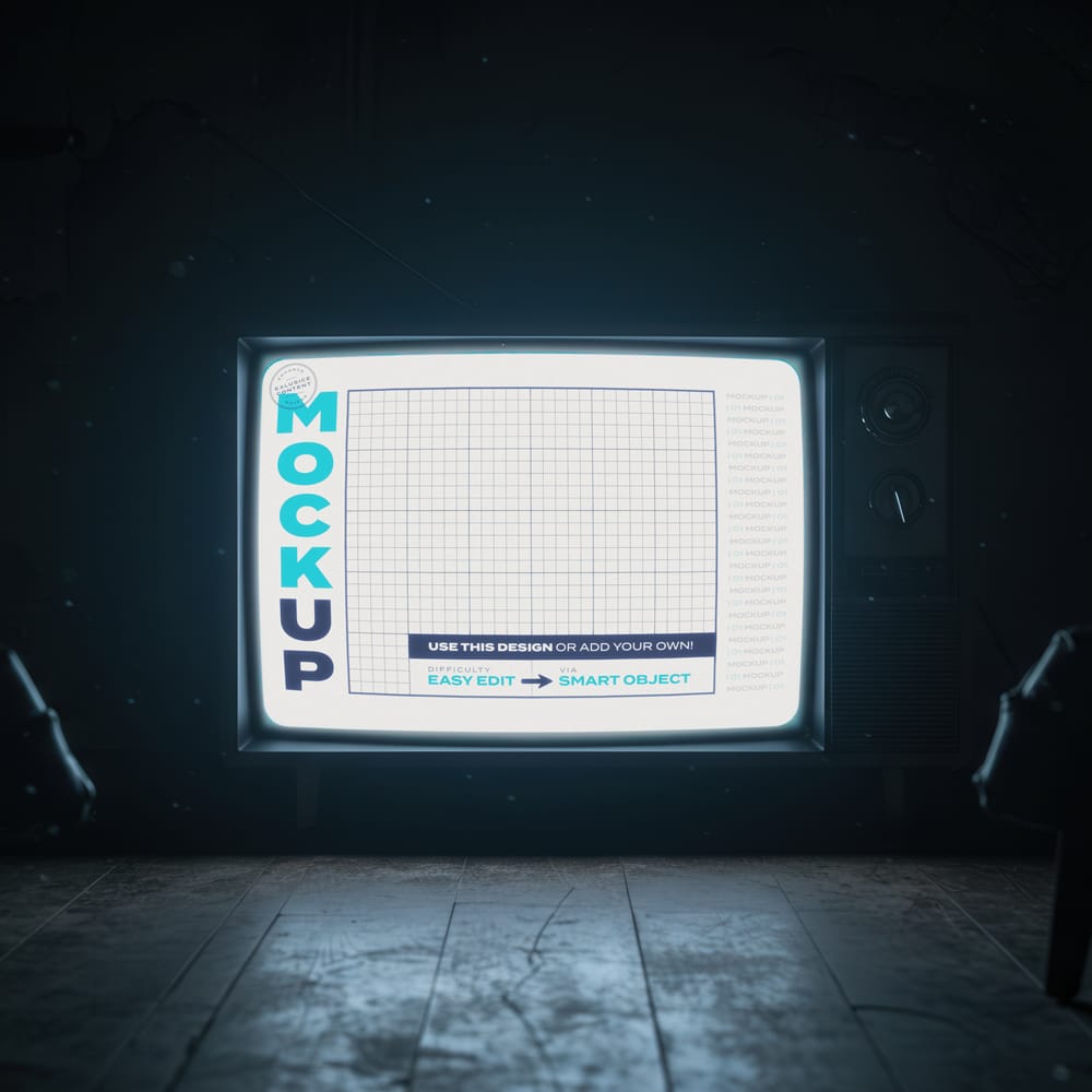Free Old Style Retro Tv Screen Mystery Terror Mockup PSD