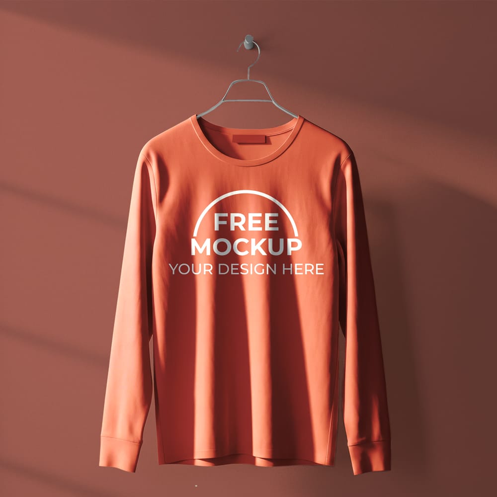 Free Realistic Long Sleeve T-shirt Mockup PSD