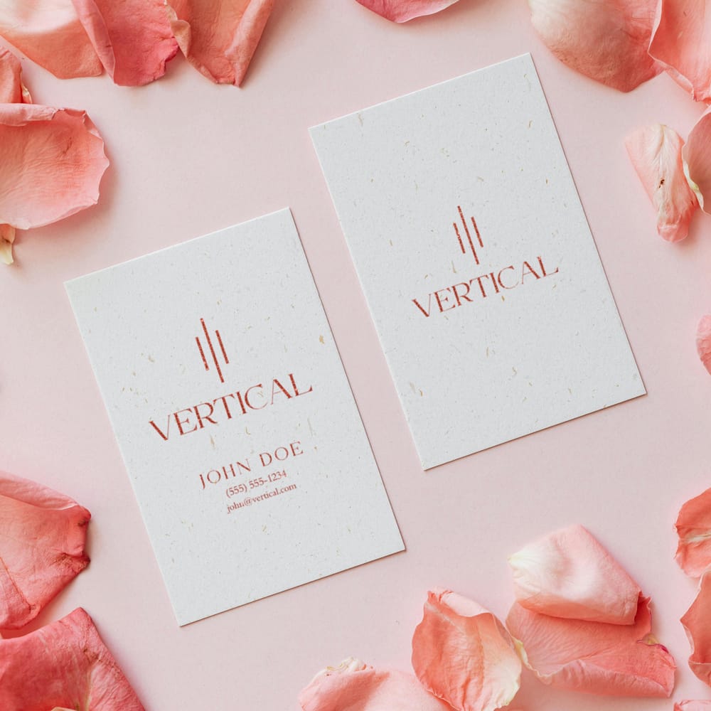 Free Rose Golden Vertical Business Card Mockup PSD