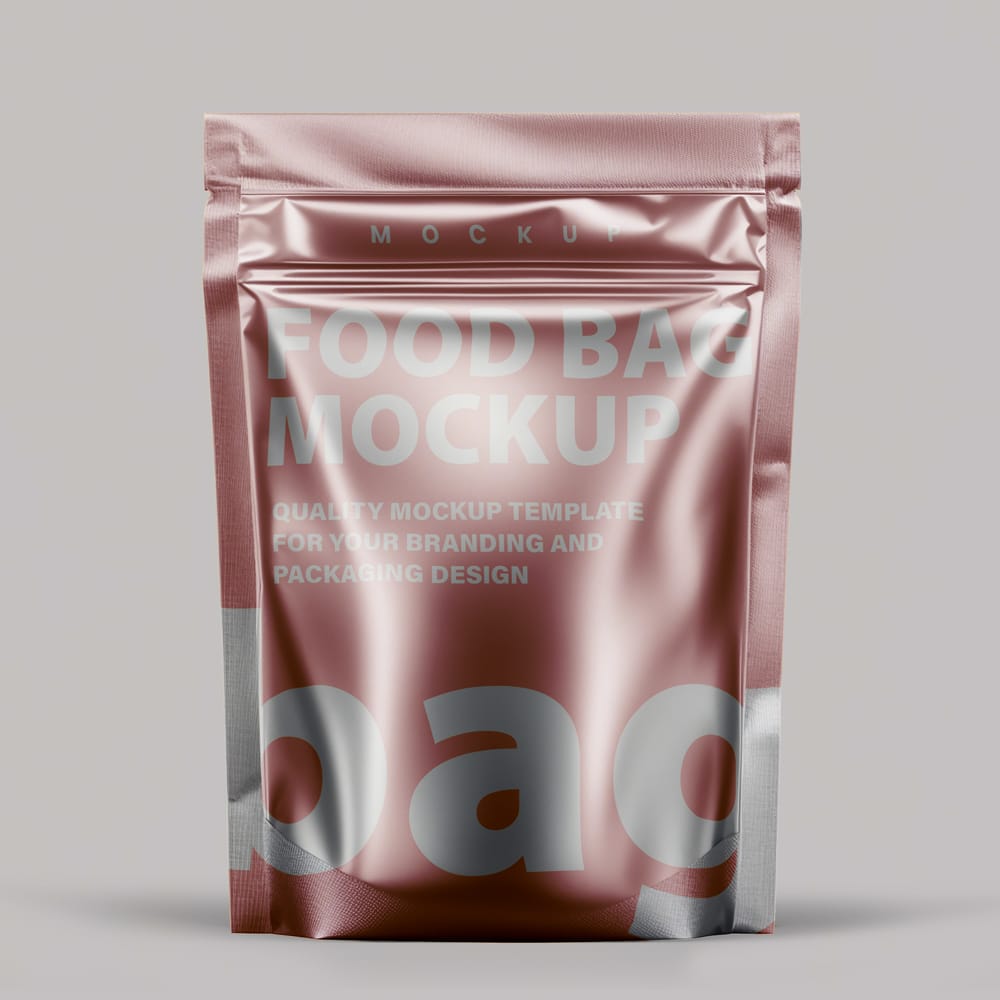 Free Shiny Metallic Food Pouch Mockup PSD