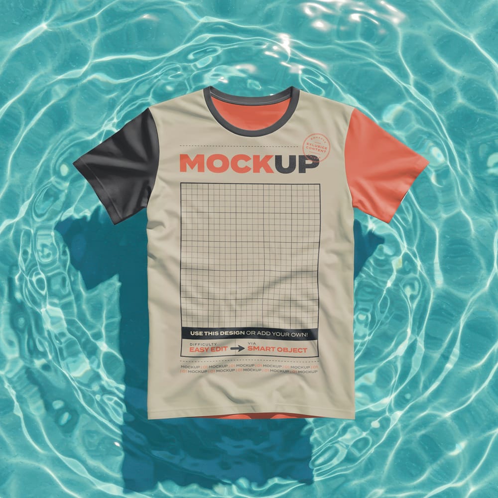 Free Shirt Floating on Water Mockup PSD