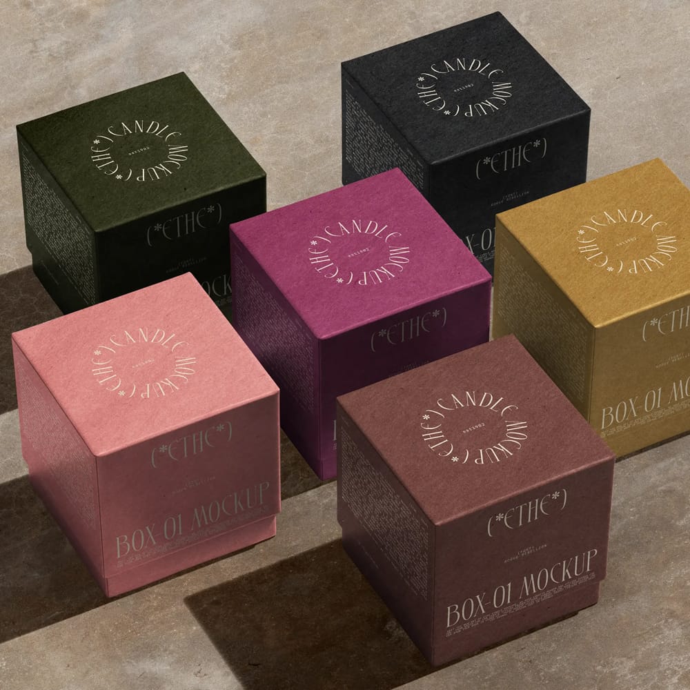 Free Square Box Mockups On Concrete Isometric PSD