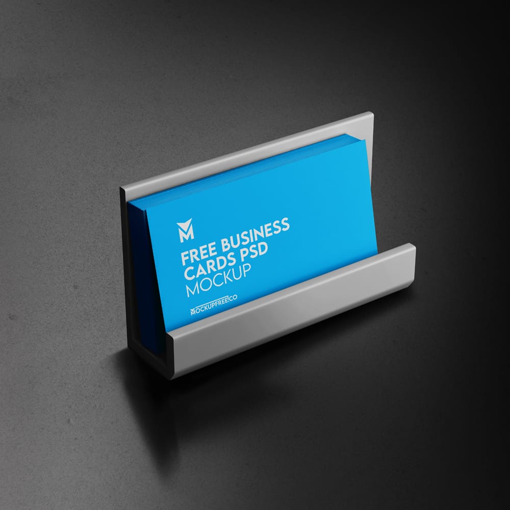 Free Stacked Business Card Mockup in Holder PSD