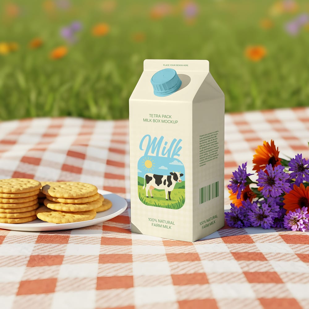 Free Tetra Pack Milk Box Mockup PSD