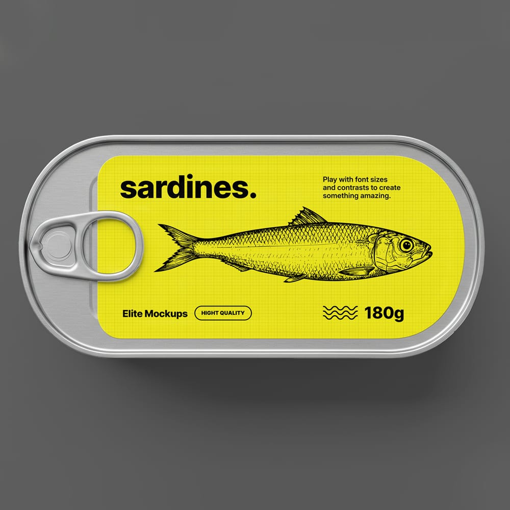 Free Top-View Sardine Can Mockup for Clean Label Design PSD