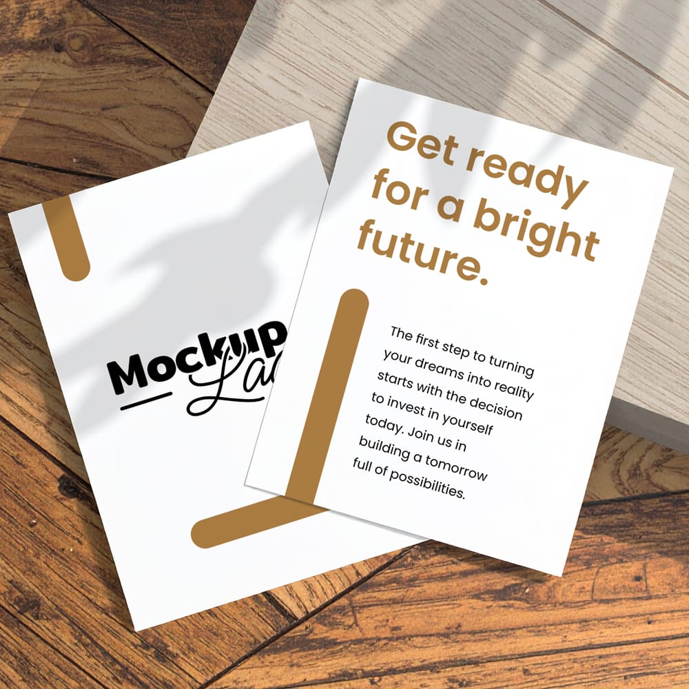 Free Two A4 Paper Mockup on Wooden Floor PSD