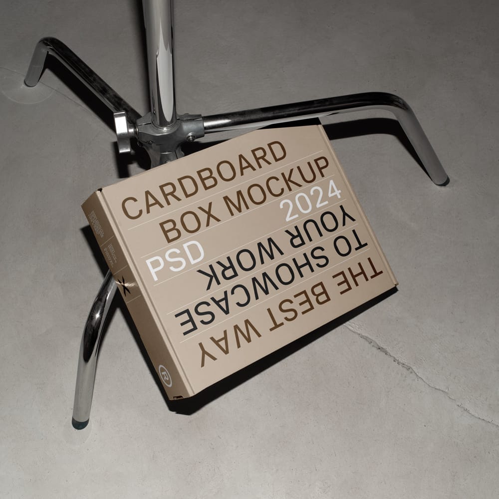 Free White Cardboard Box on Tripod Mockup PSD