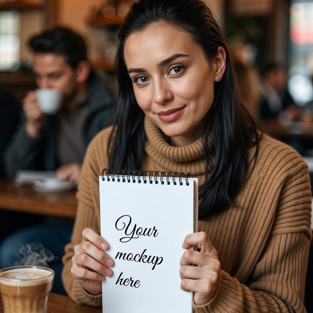 Free Woman Holding Notebook Mockup PSD