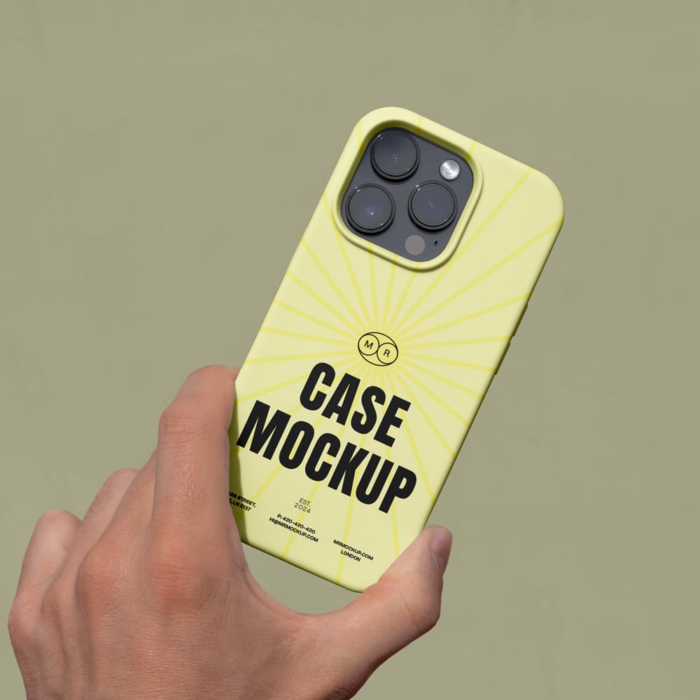 Free iPhone Pro Case in Hand Mockup PSD