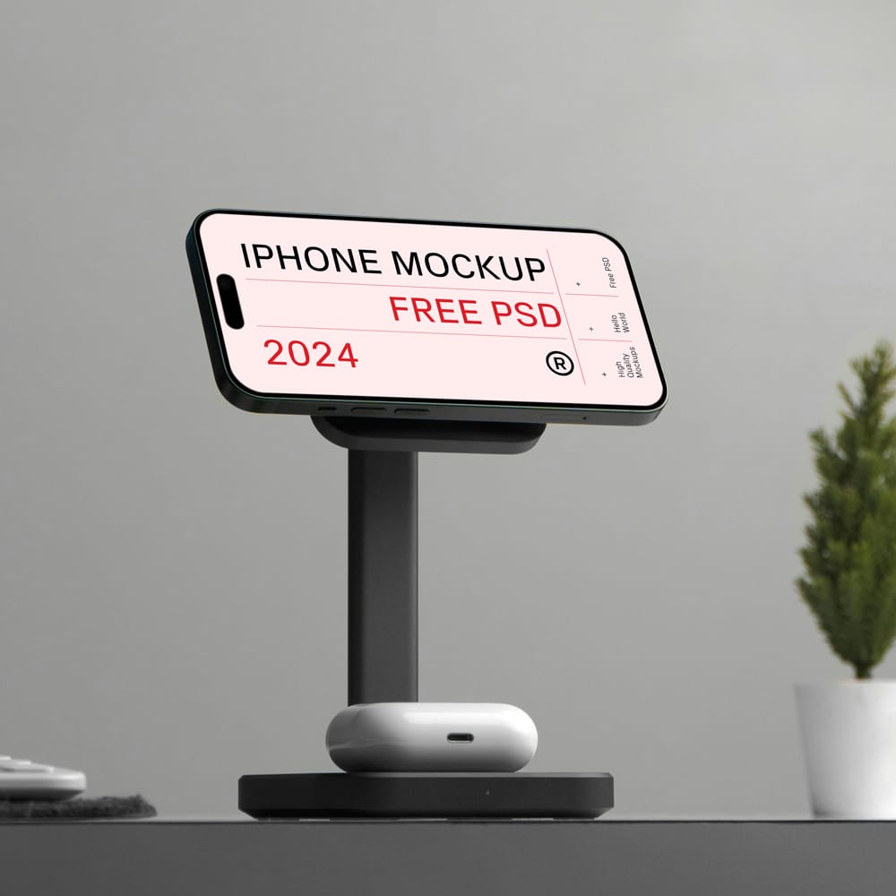 Free iPhone in Charger Mockup PSD