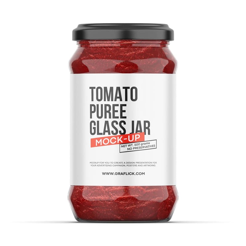 Glass Jar With Tomato Puree Mockup PSD