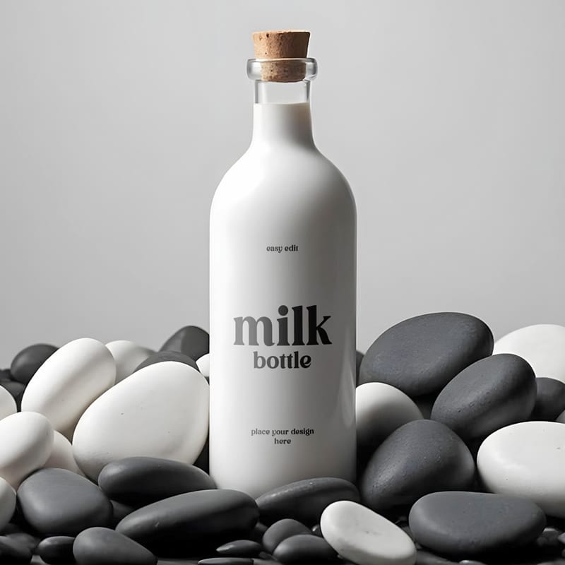 Glass Milk Bottle Mockup PSD