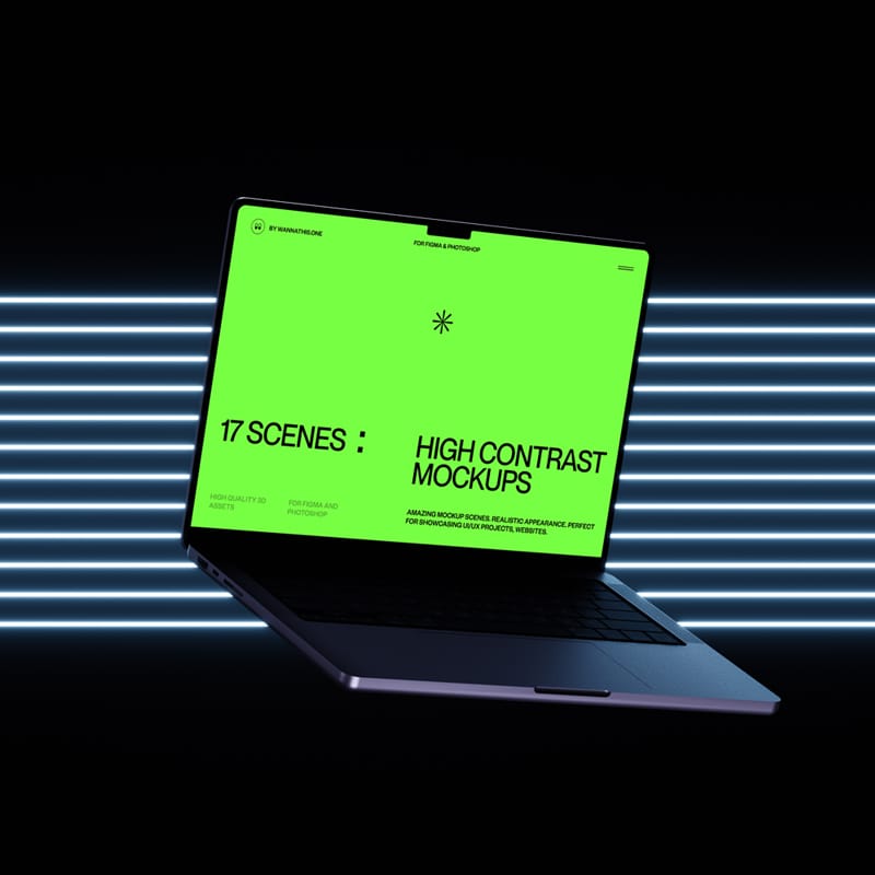 MacBook Mockup With Neon Stripes PSD