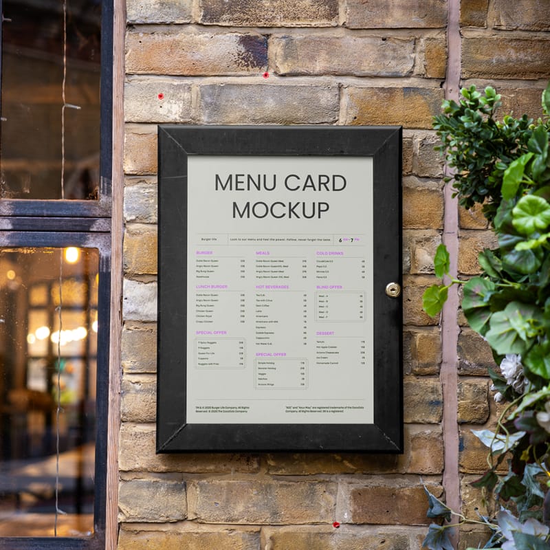 Menu on Brick Wall Mockup PSD