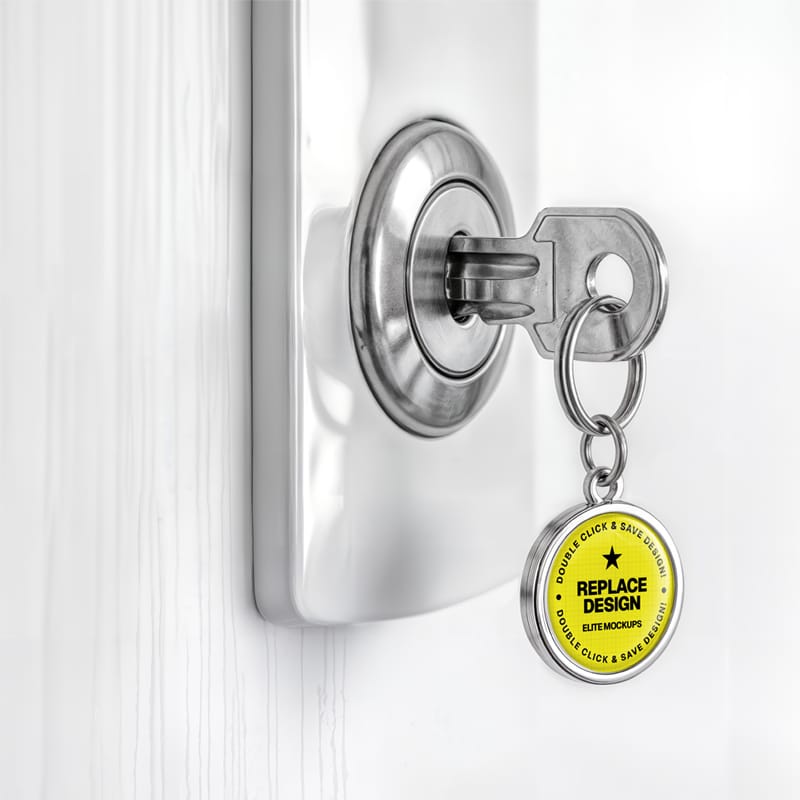 Minimalist Keychain Mockup on Modern Door Lock PSD