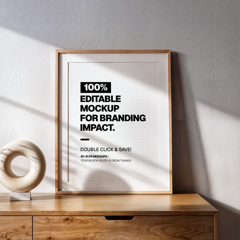 Minimalist Letter Frame Mockup on Wooden Dresser PSD