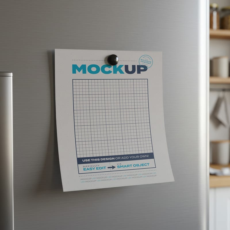 Note Paper Pin to Fridge Mockup PSD