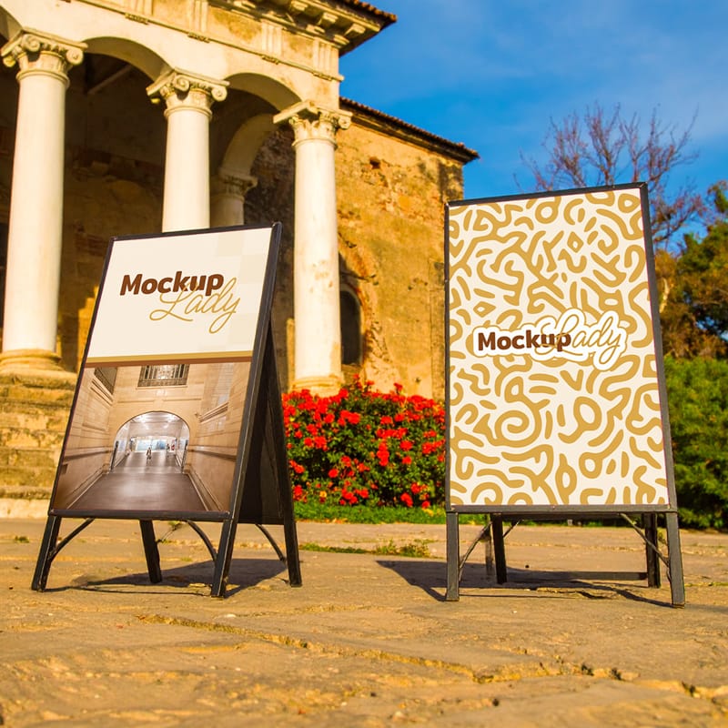 Outdoor Sign Mockup in Urban Historical Setting PSD