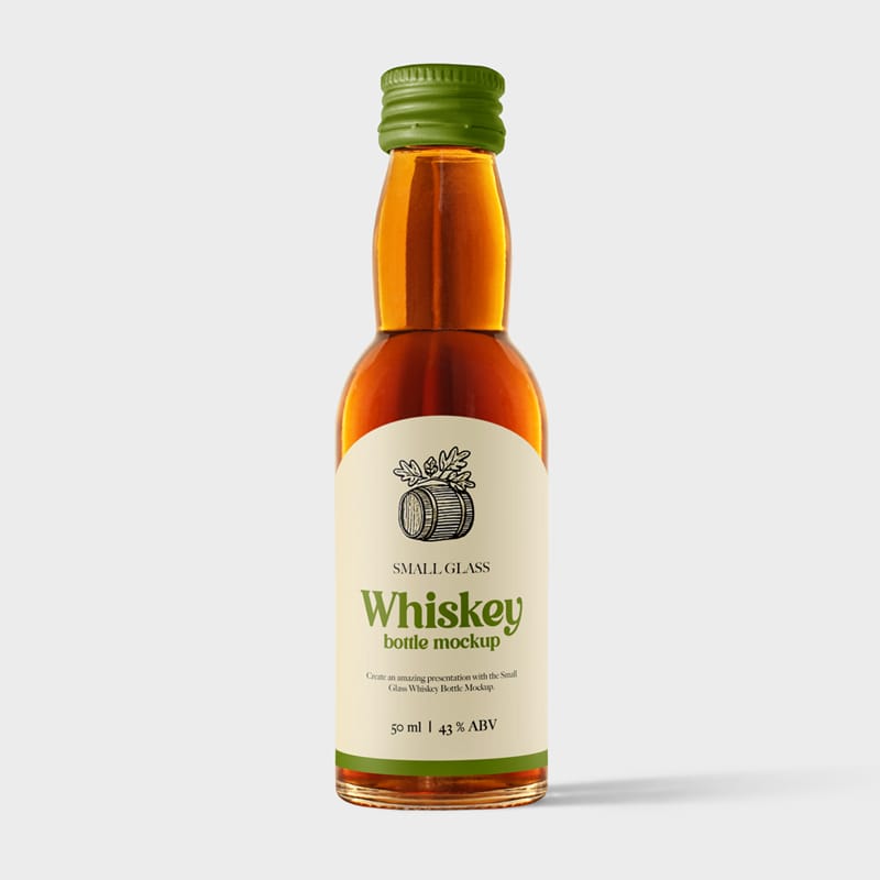 Small Glass Whiskey Bottle Mockup PSD