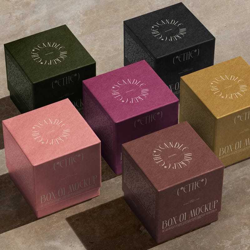 Square Box Mockups On Concrete Isometric PSD