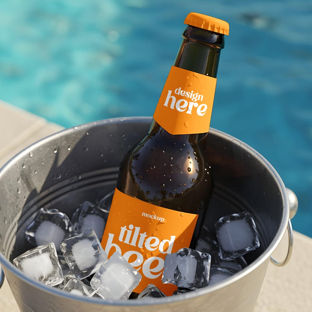 Tilted Beer Bottle Mockup PSD