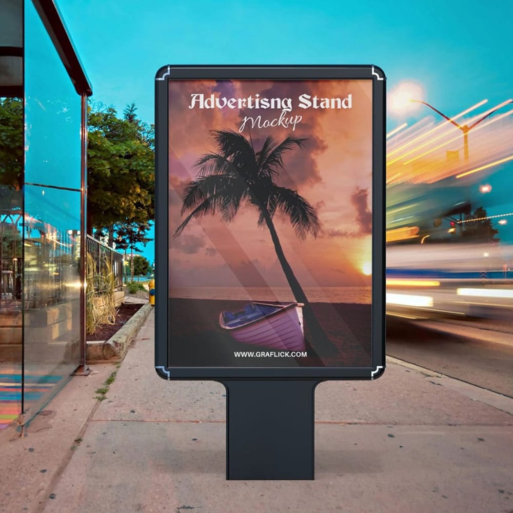 Urban Sidewalk Advertising Stand Mockup PSD