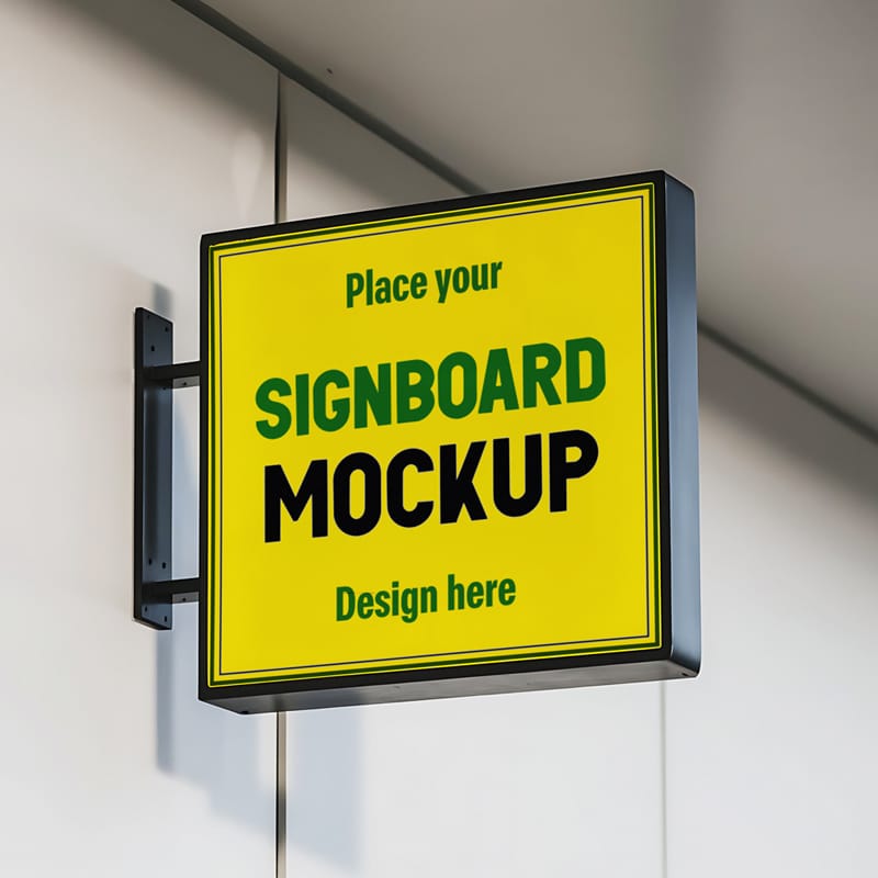 Wall Mounted Square Signboard Mockup PSD