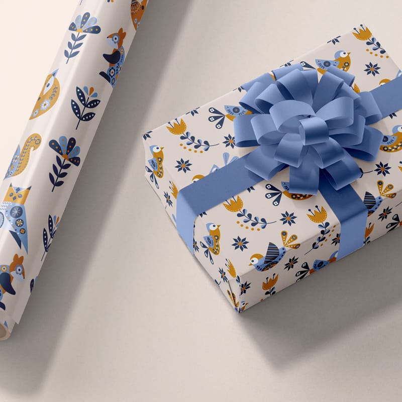 Wrapping Paper and Box Mockup PSD