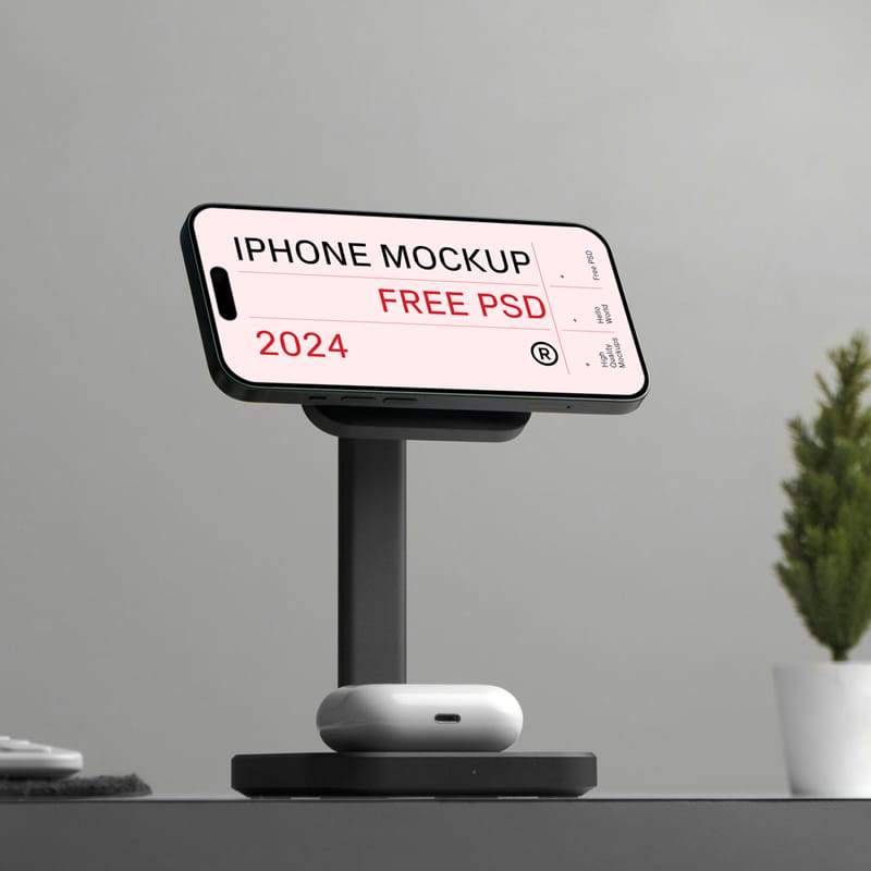 iPhone in Charger Mockup PSD