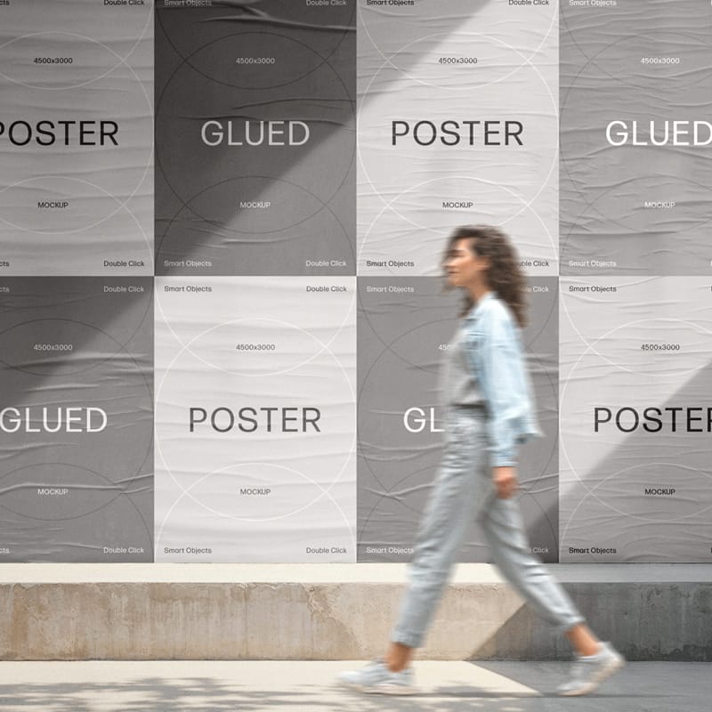 A4 Glued Posters Wall Mockup PSD