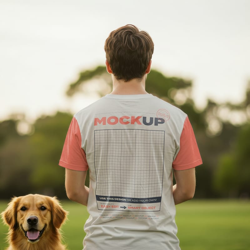 Boy and Pet T shirt Back Mockup PSD