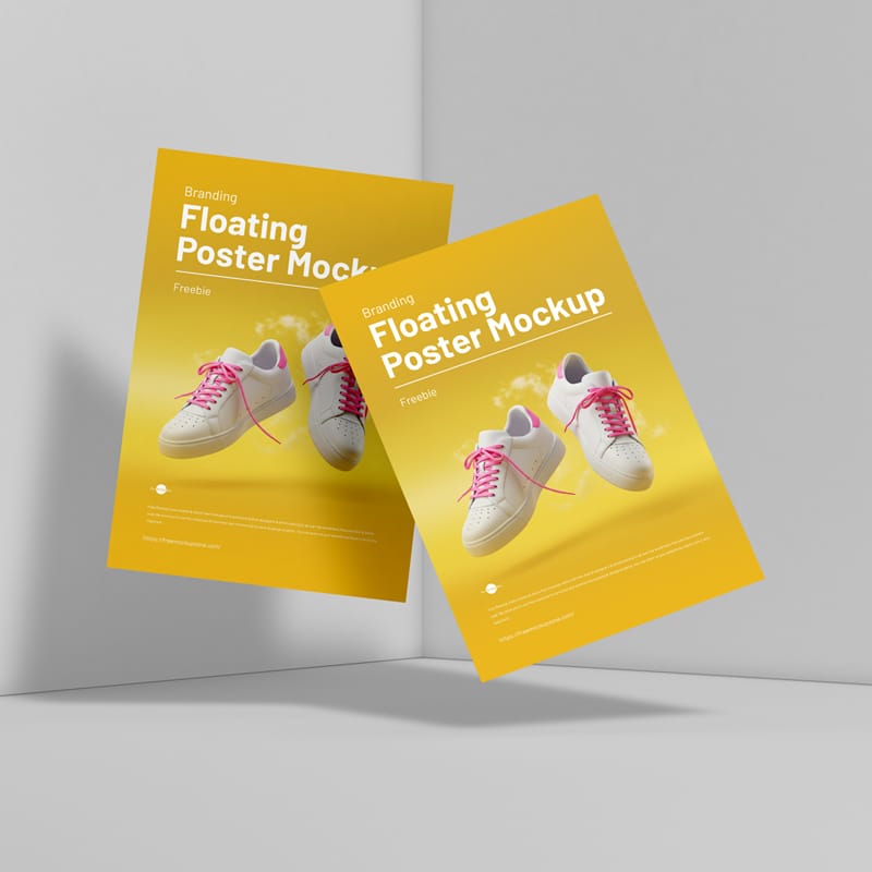 Branding Floating Poster Mockup PSD
