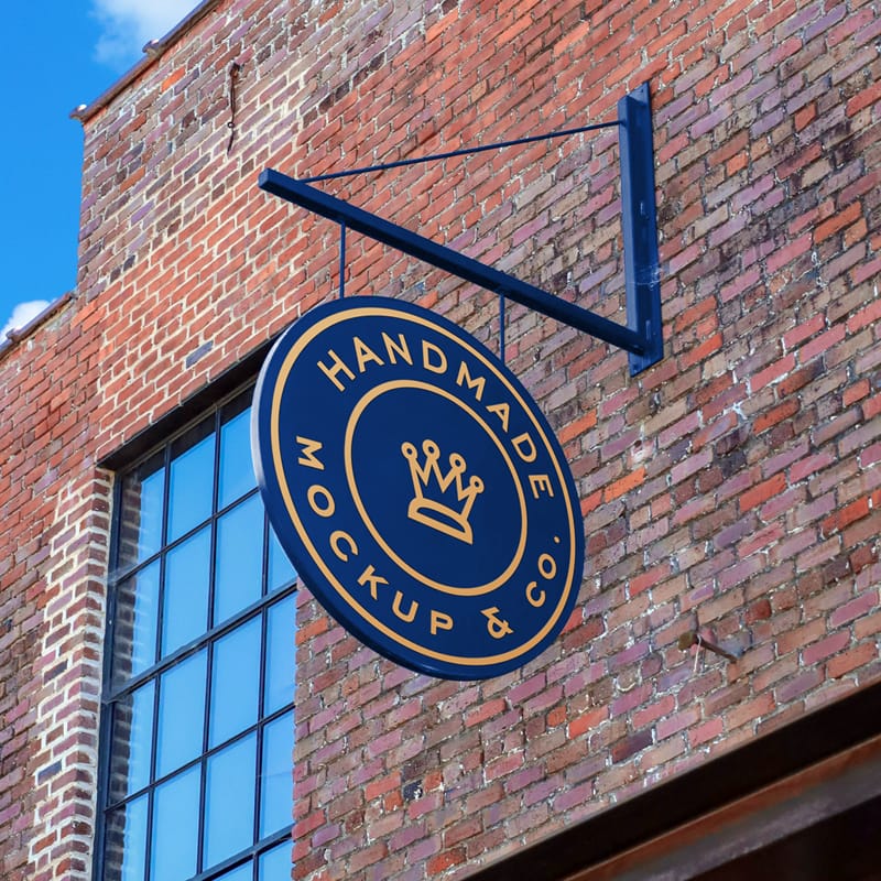 Brick Wall Round Sign Mockup PSD