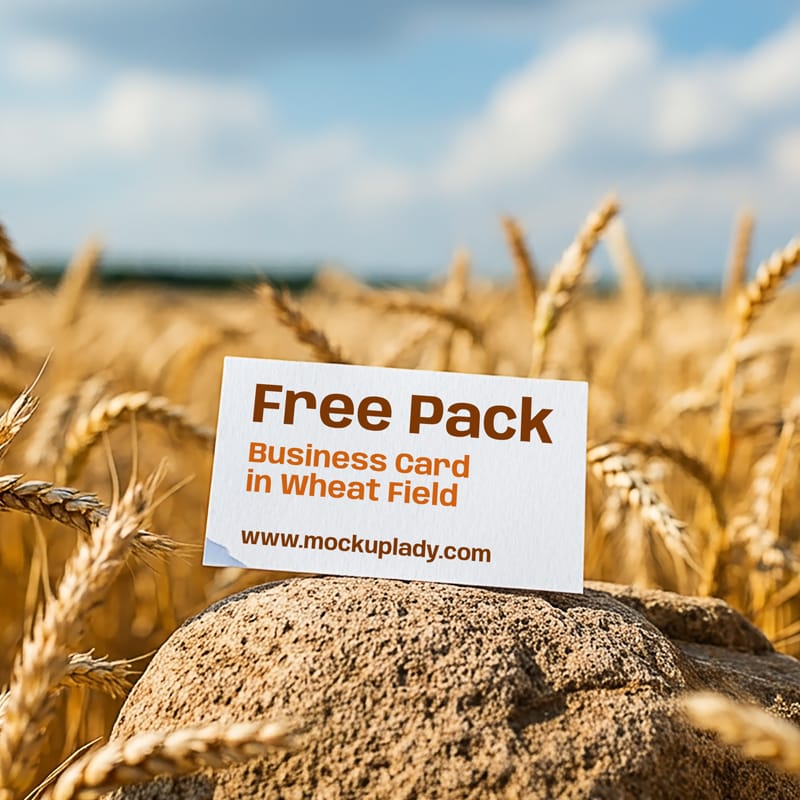 Business Card Mockup in Wheat Field PSD