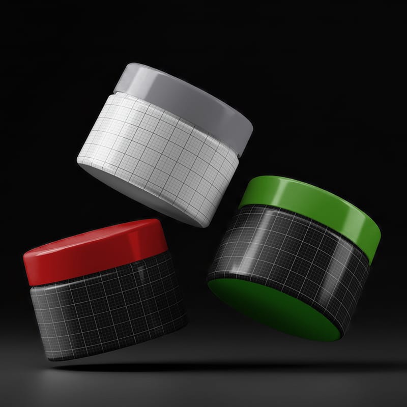 Cosmetic Jars Floating Mockup PSD