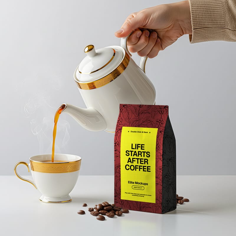 Elegant Coffee Pour Mockup PSD