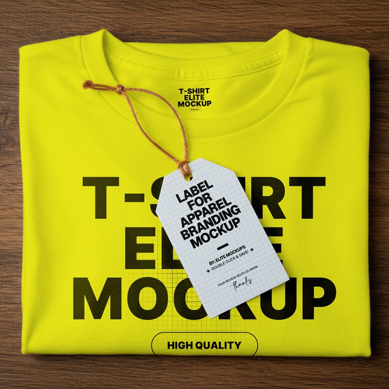 Folded T-Shirt with Tag Label Mockup PSD
