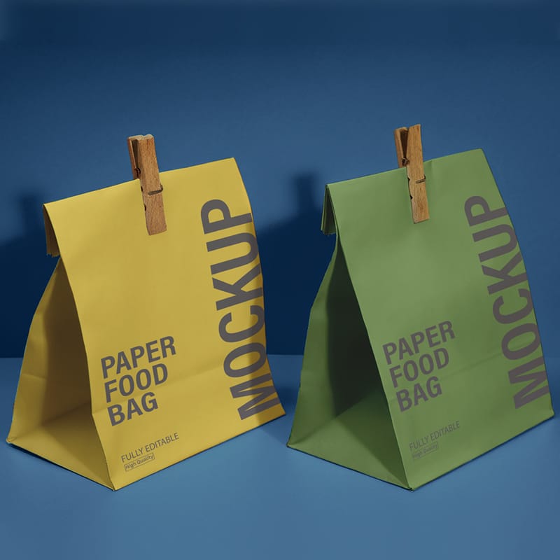 Food Paper Bag Mockup Template PSD
