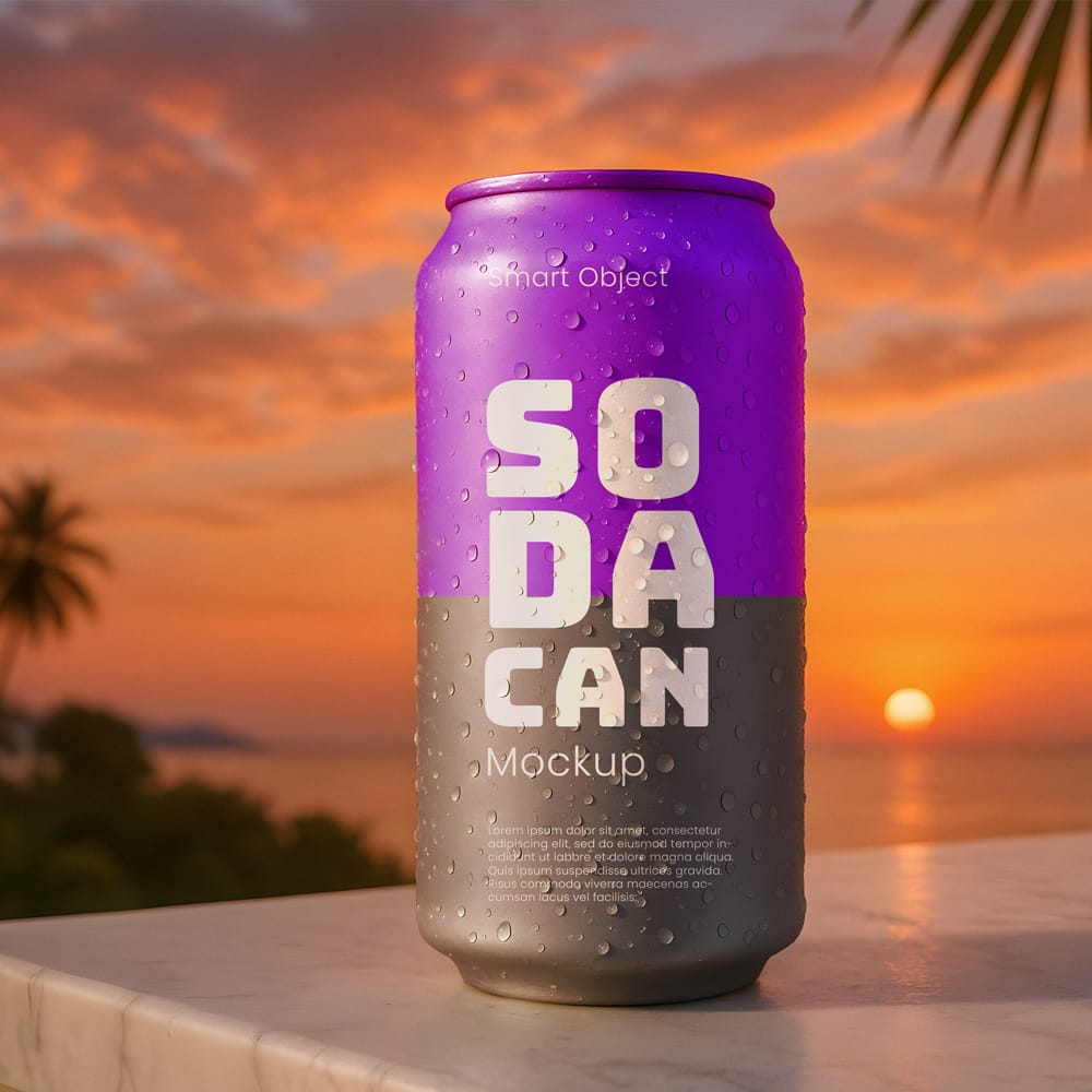 Free 500ml Soda Can Mockup PSD