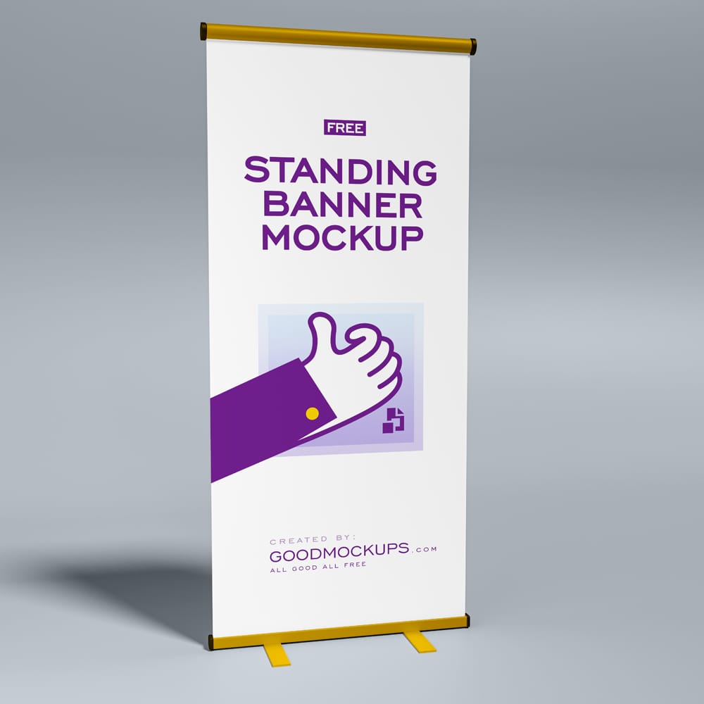 Free 8K Roll-Up Standing Banner Mockup PSD