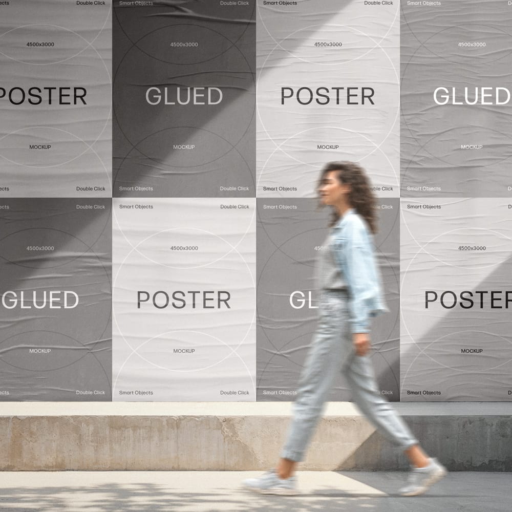 Free A4 Glued Posters Wall Mockup PSD