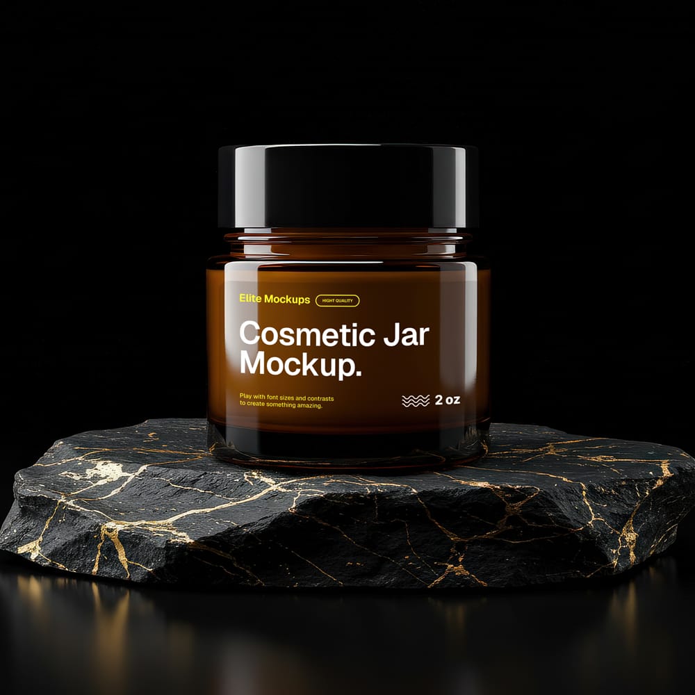 Free Amber Glass Cosmetic Jar Mockup PSD