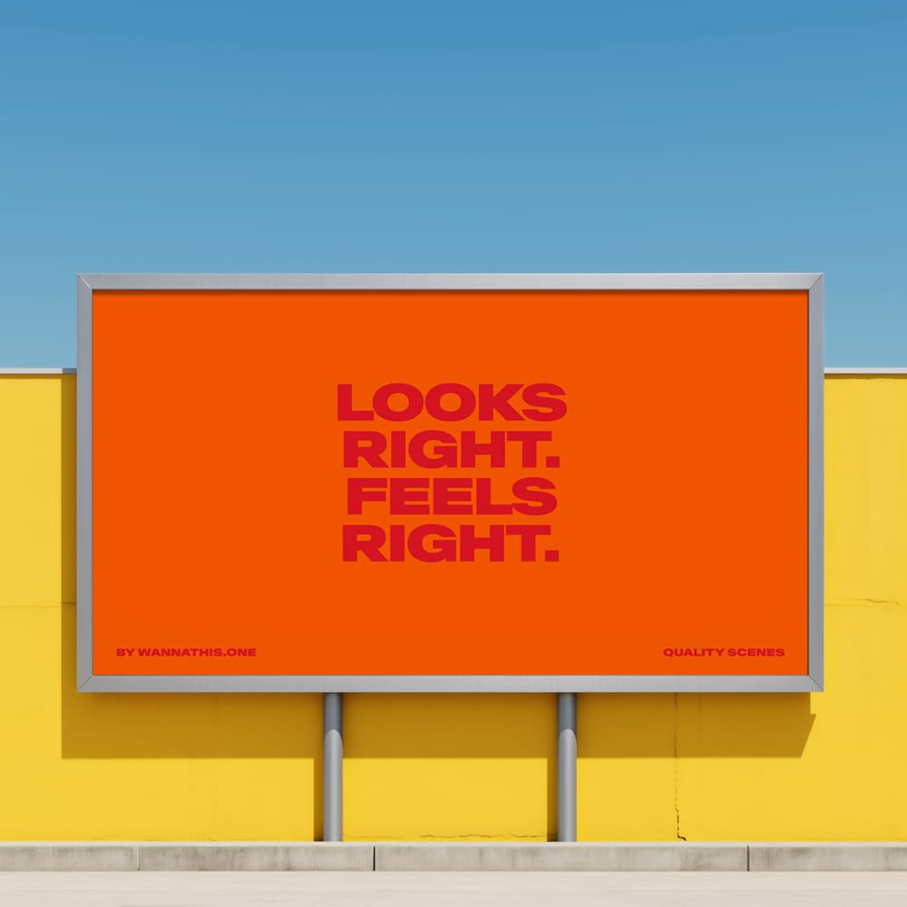Free Billboard Mockup with Yellow Wall Background PSD