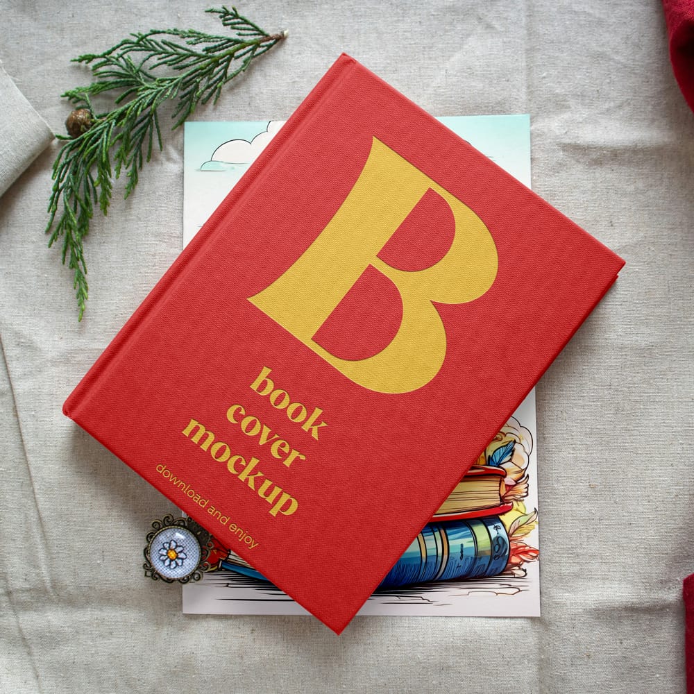 Free Book Cover on Card Mockup PSD