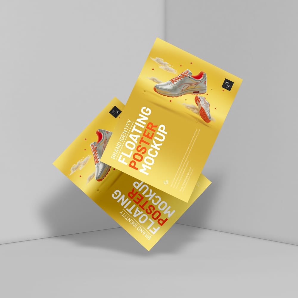 Free Brand Identity Floating Poster Mockup PSD