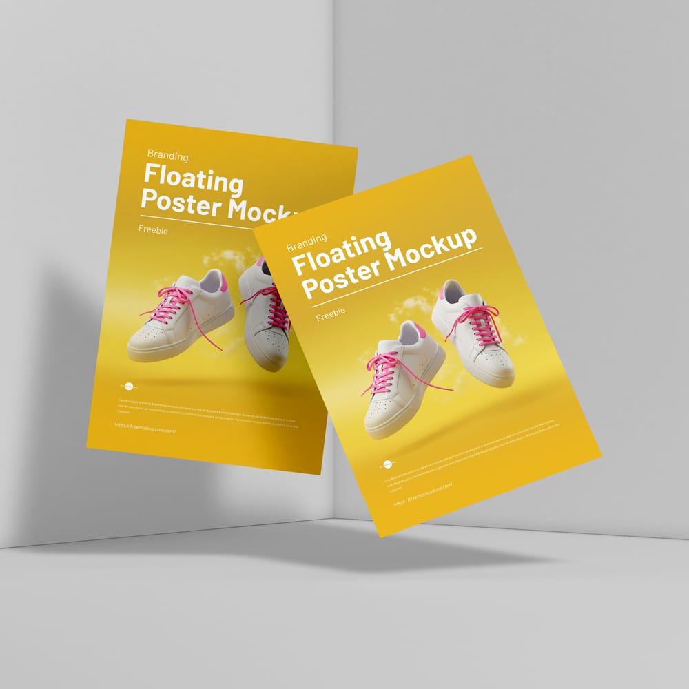Free Branding Floating Poster Mockup PSD