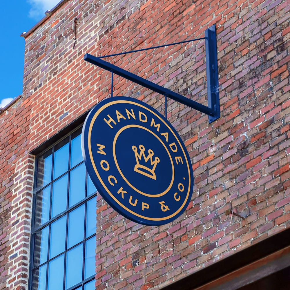 Free Brick Wall Round Sign Mockup PSD