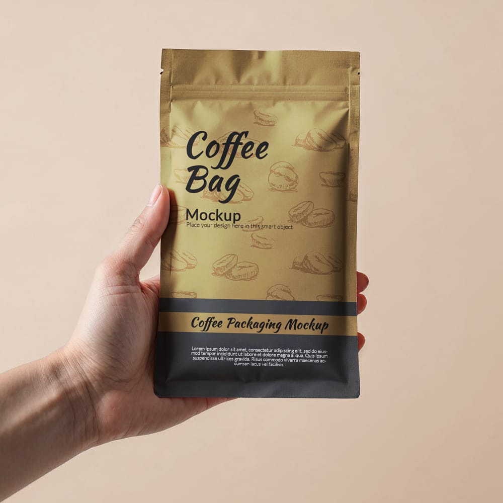 Free Coffee Bag Pouch Mockup PSD